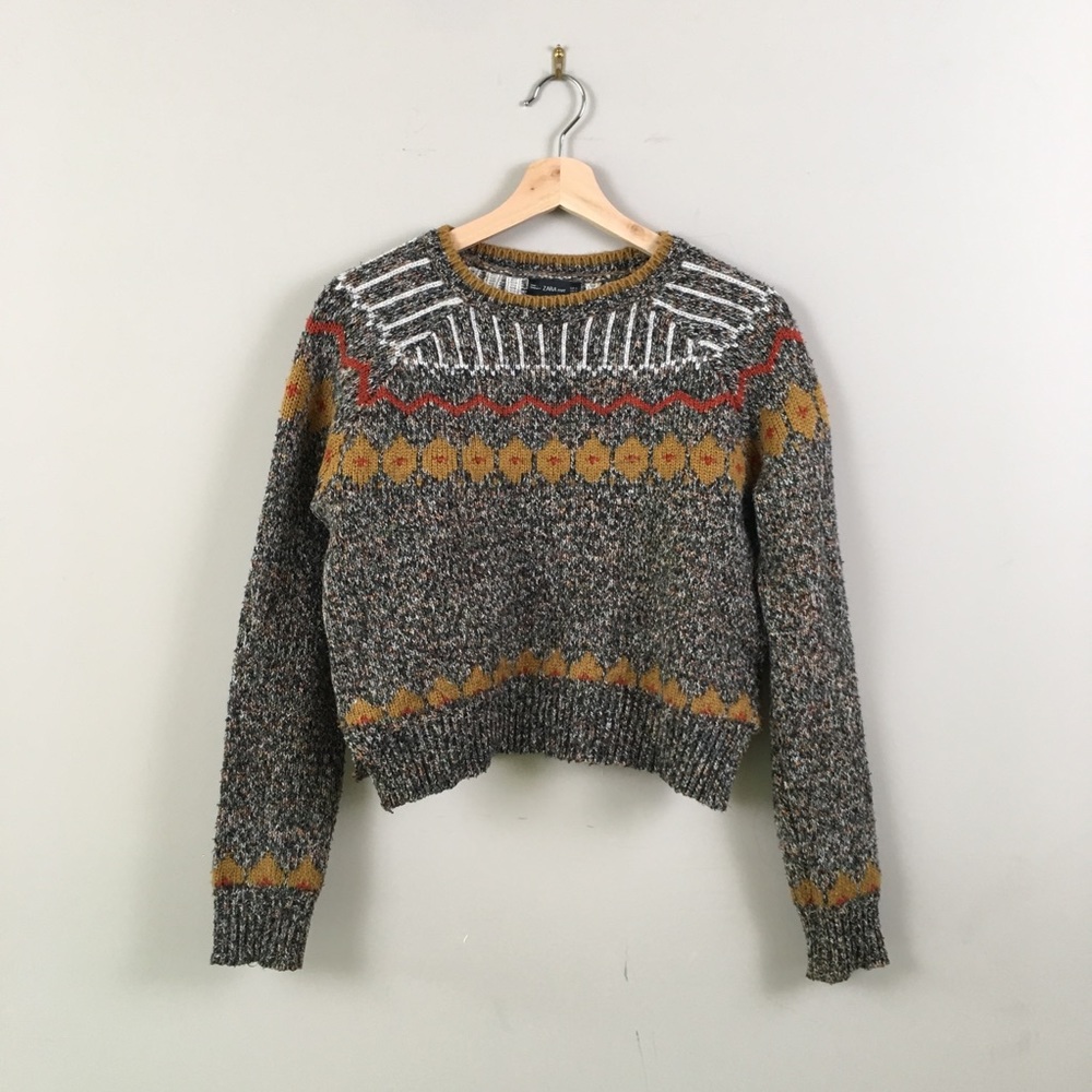 Zara Nordic Knit Crop Sweater S 🔥